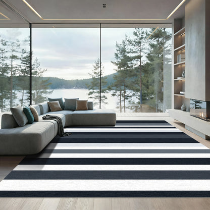 Modern Charcoal Gray Horizontal Stripe Rug