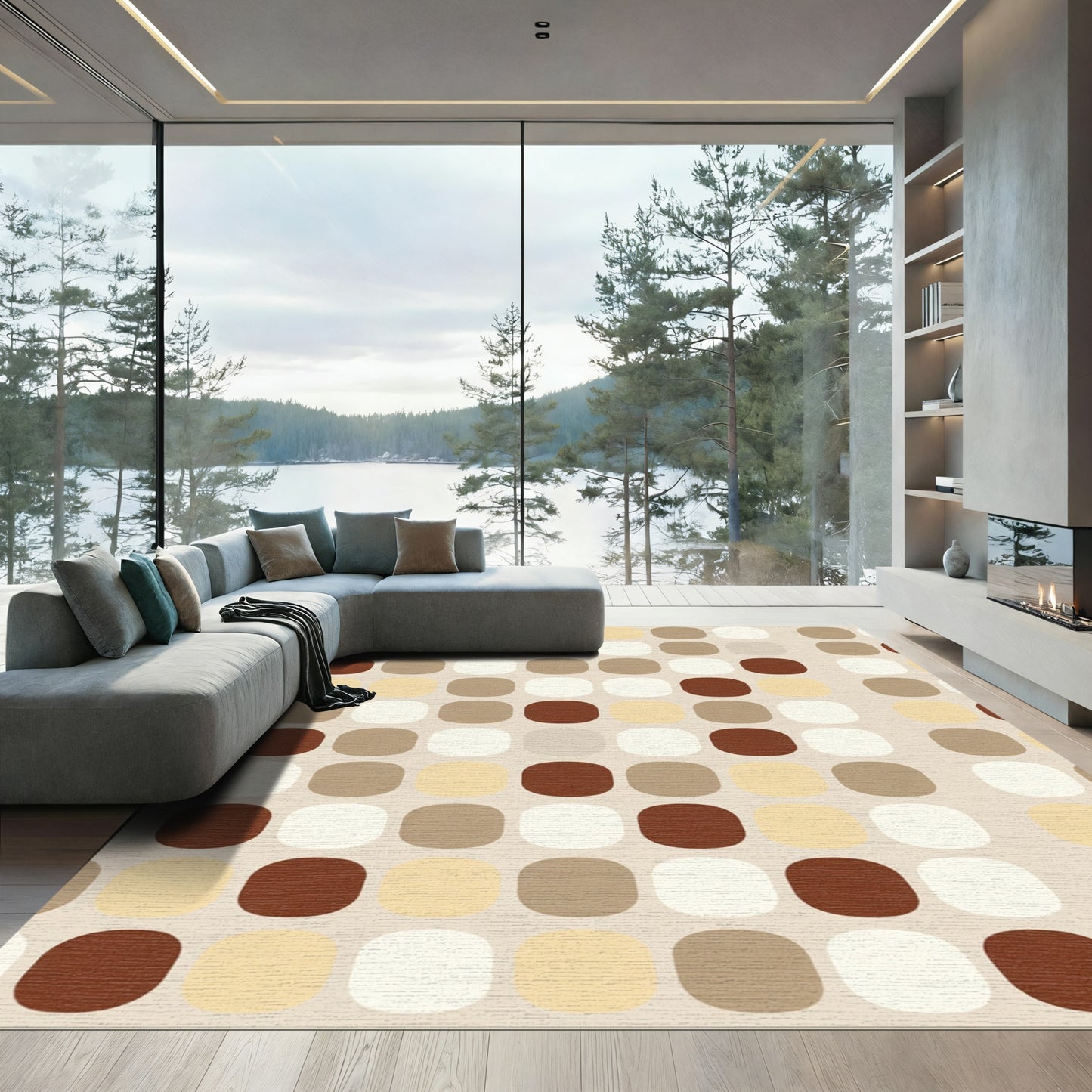 Earthy Tones Rounded Squares Pattern Rug