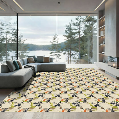 Abstract Birds In Olive And Orange Rug