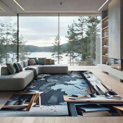 Textured Gray Blue Abstract Swirl Rug