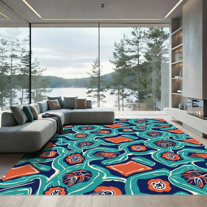 Bold Teal Orange Organic Swirl Rug