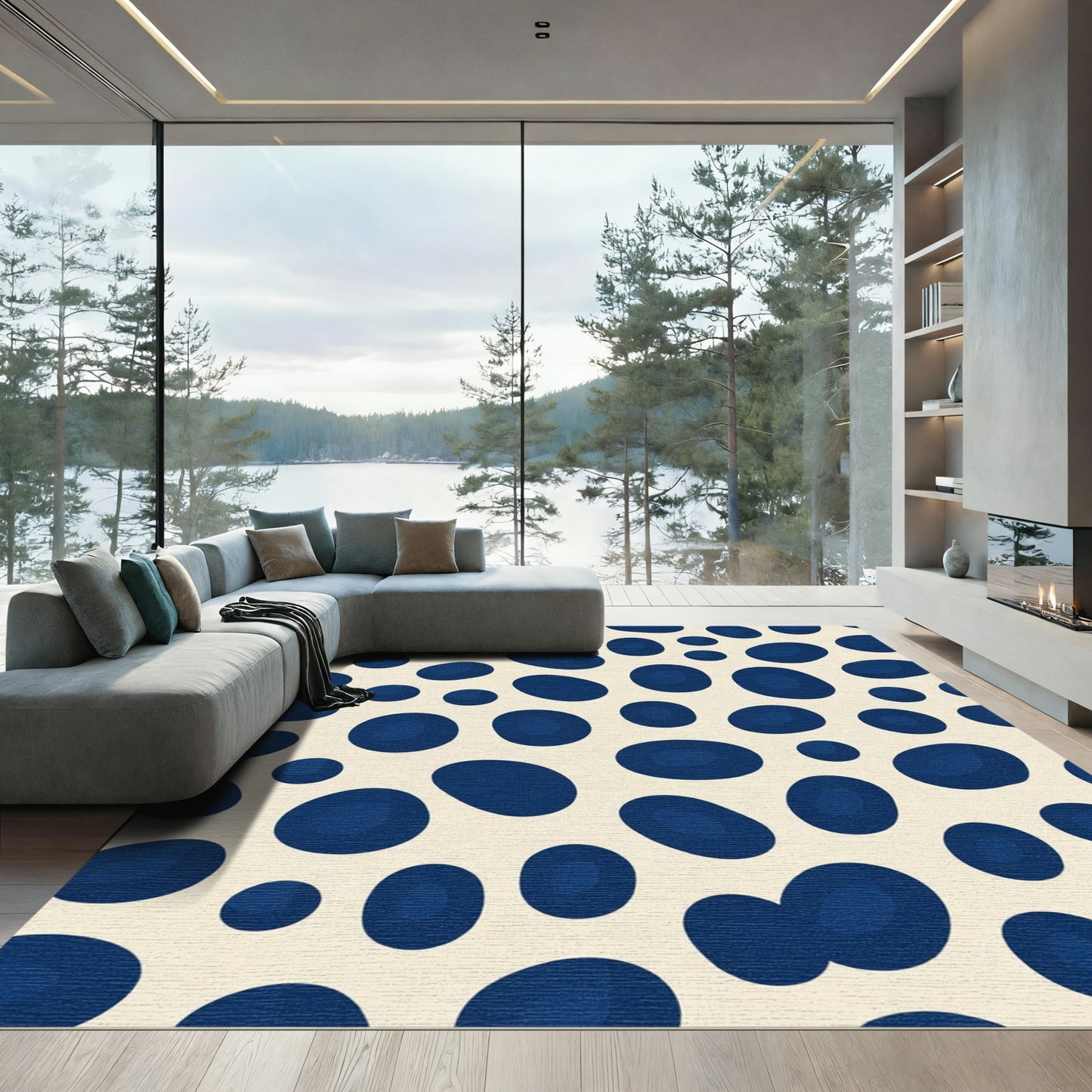 Deep Blue Organic Spot Scatter Rug