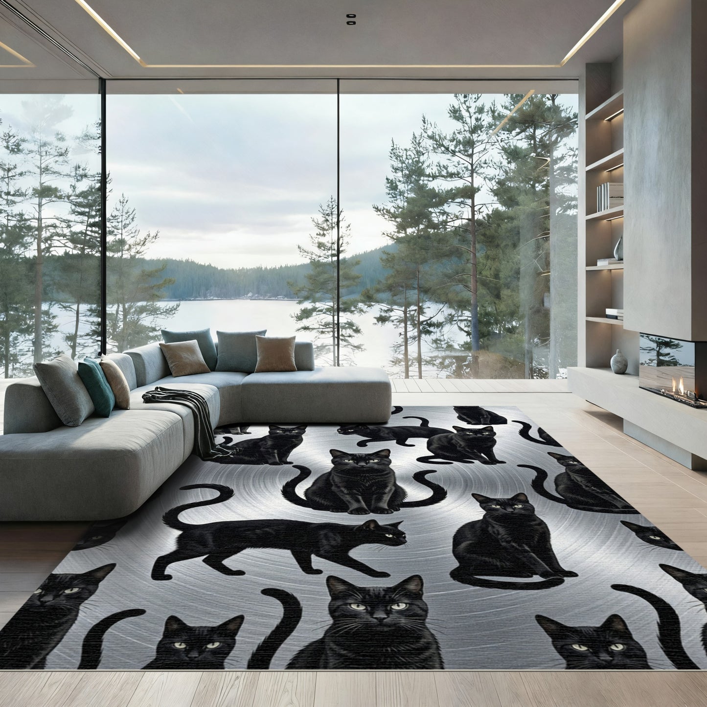 Black Cat Collage Realistic Portrait Rug