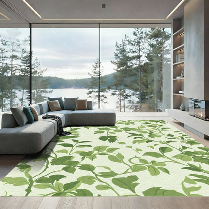 Verdant Green Leafy Vine Scroll Rug