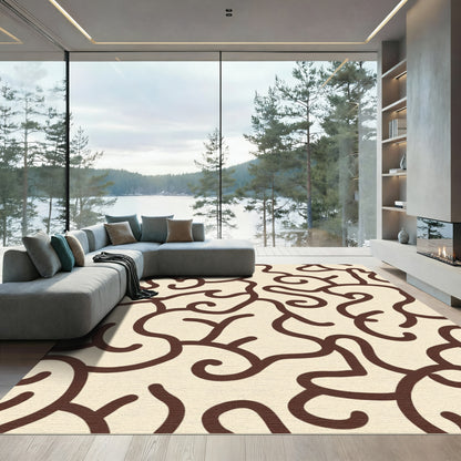 Cream Brown Abstract Swirls Rug