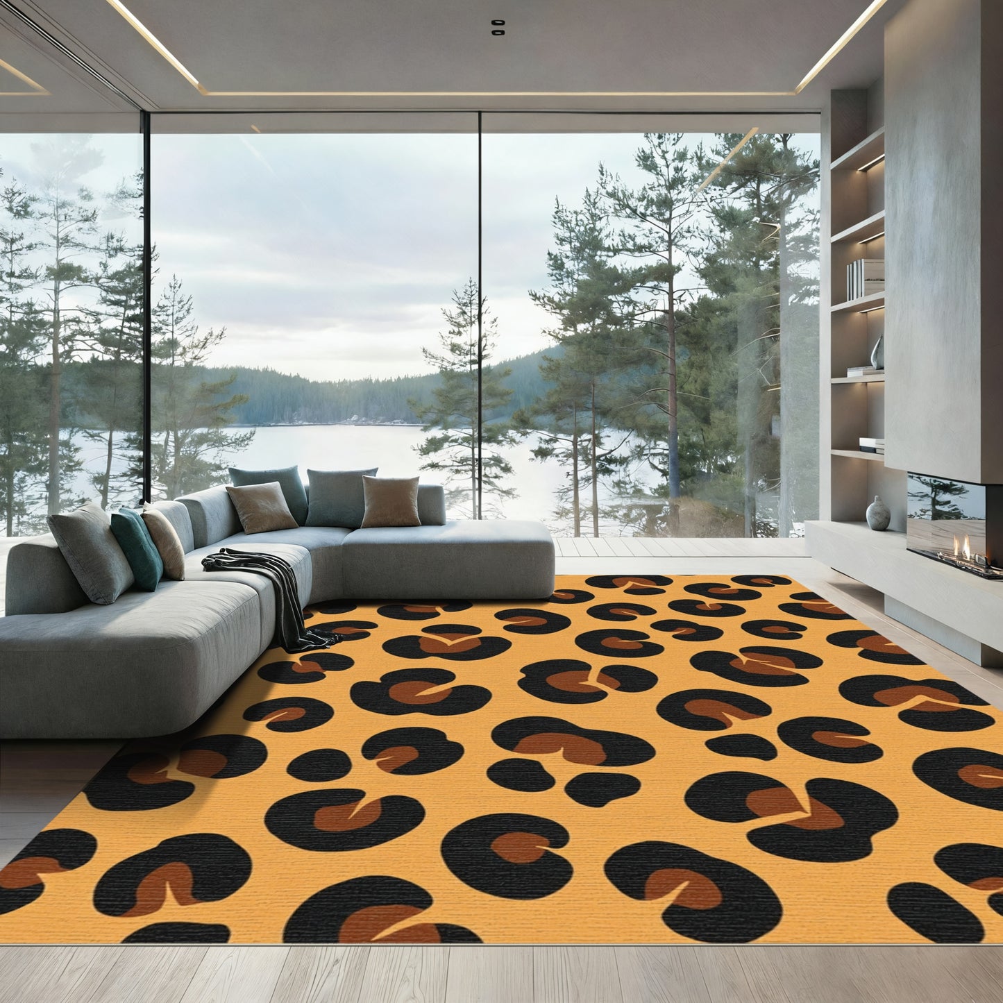Golden Cheetah Spots Abstract Rug