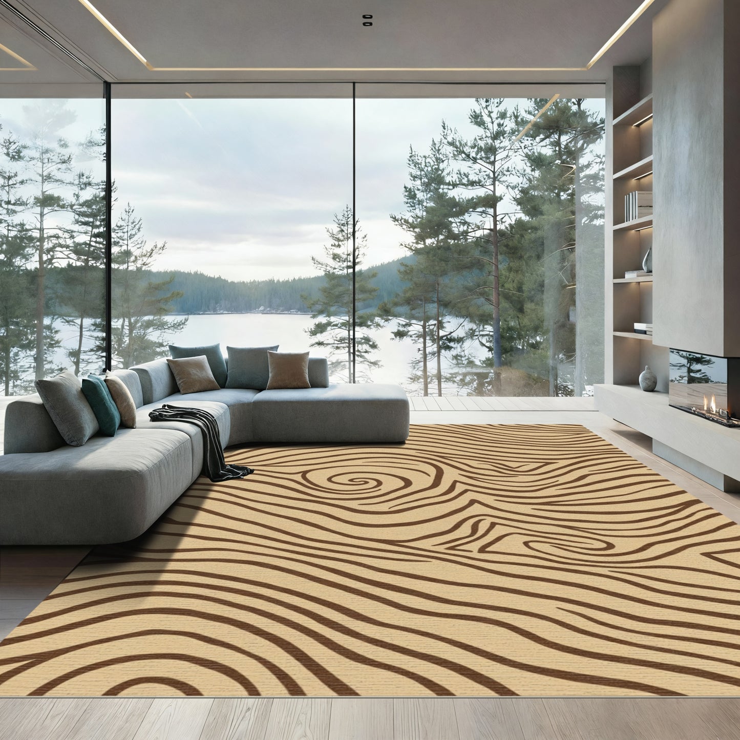 Brown Tan Wood Grain Ring Rug