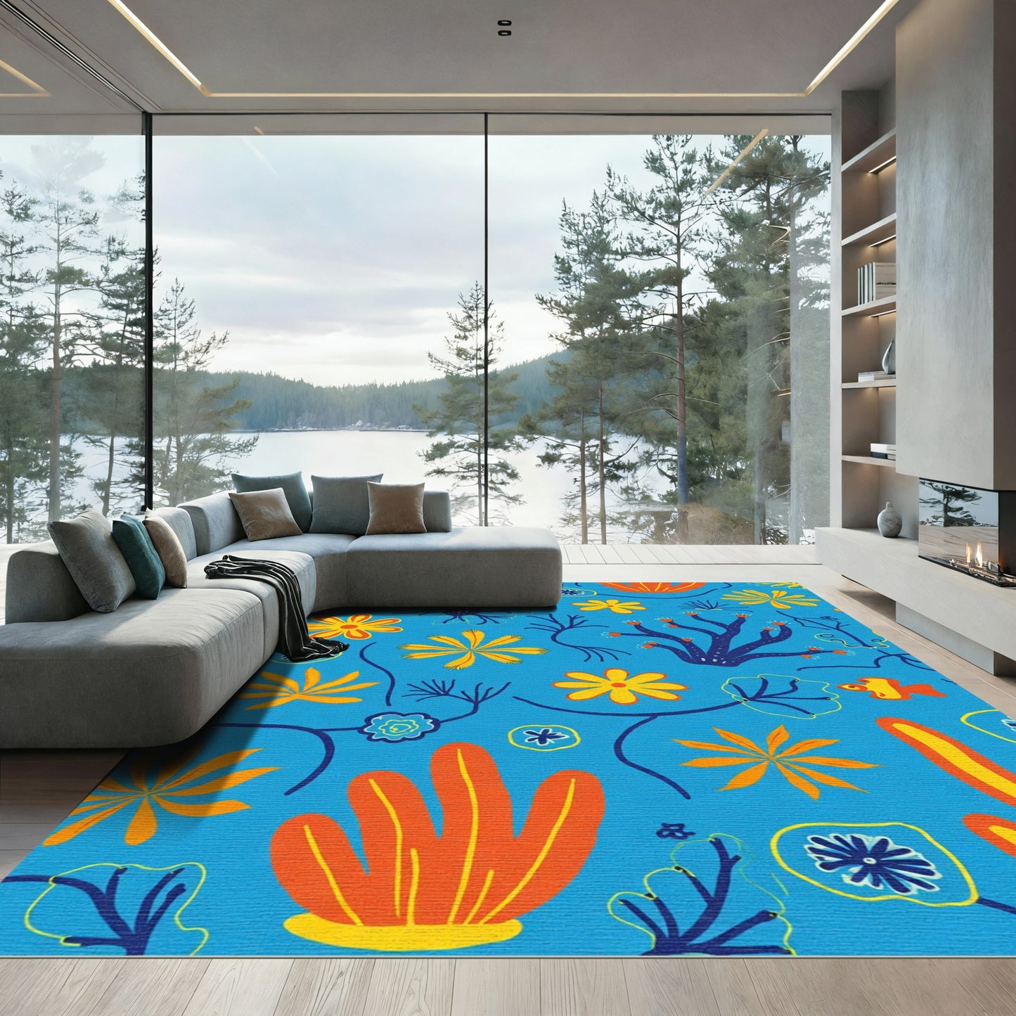 Coral Reef Floral Jellyfish Collection Rug