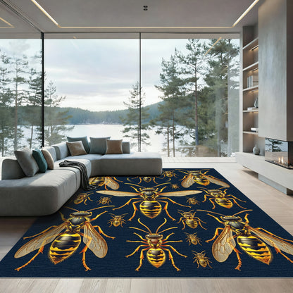 Golden Wasp Entomological Dark Botanical Rug