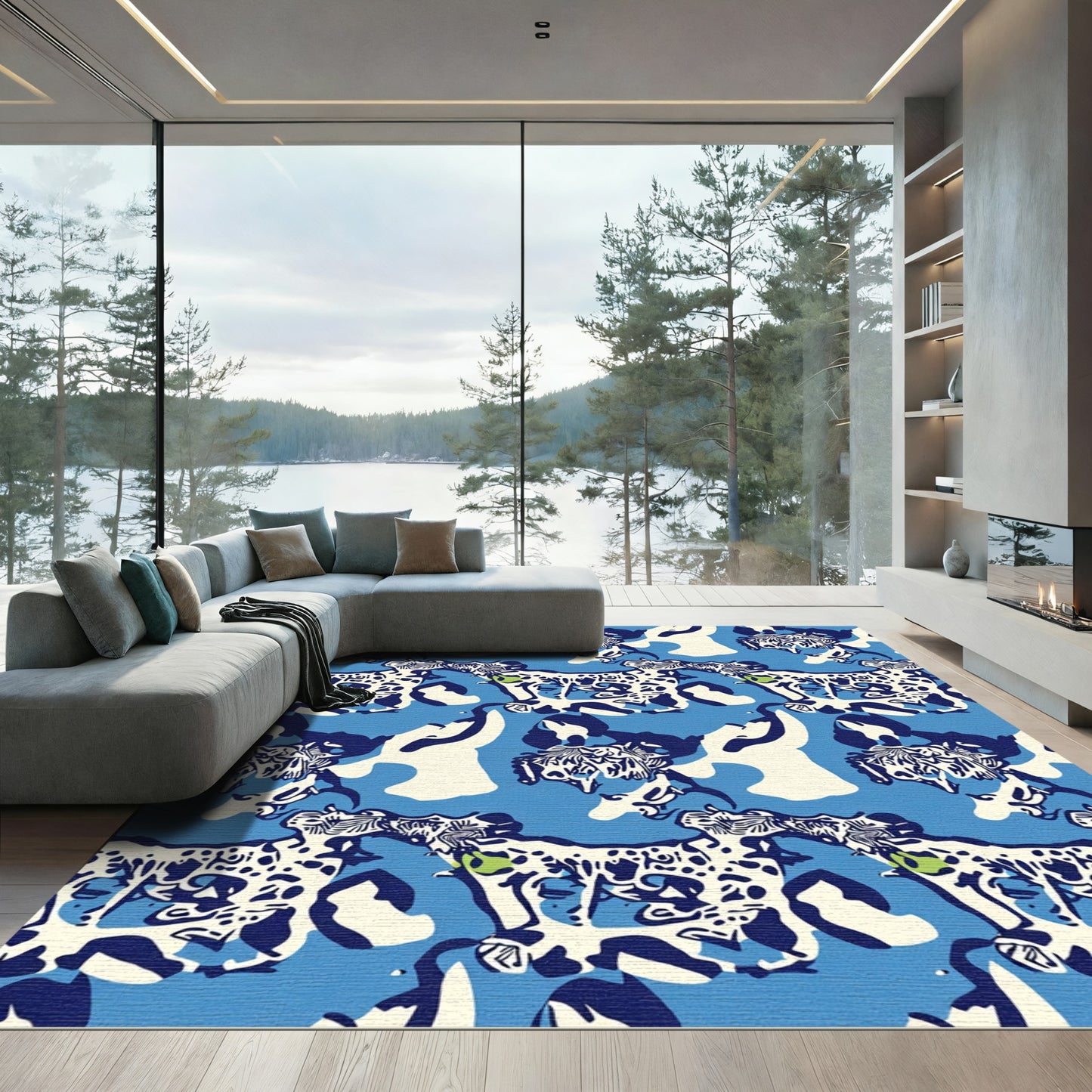 Bold Blue Dalmatian Abstract Animal Rug