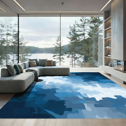 Abstract Blue Camouflage Landscape Rug