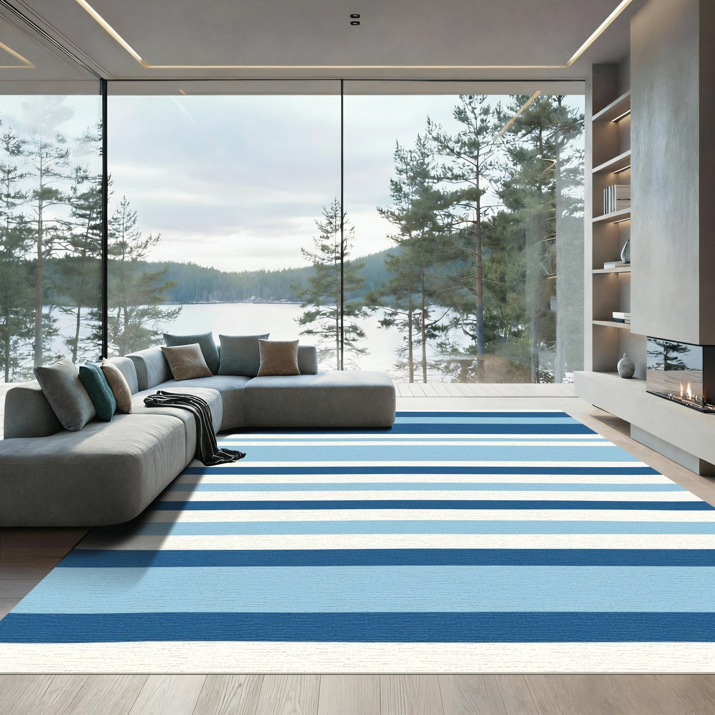 Coastal Blue Stripe Rug