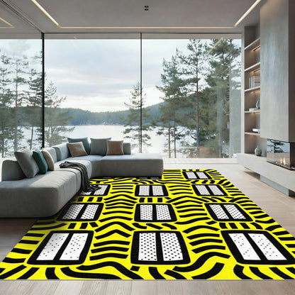 Bold Yellow Black Window Pattern Rug