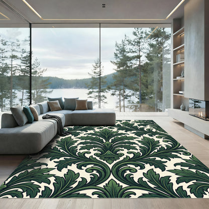 Forest Green Acanthus Scroll Damask Rug