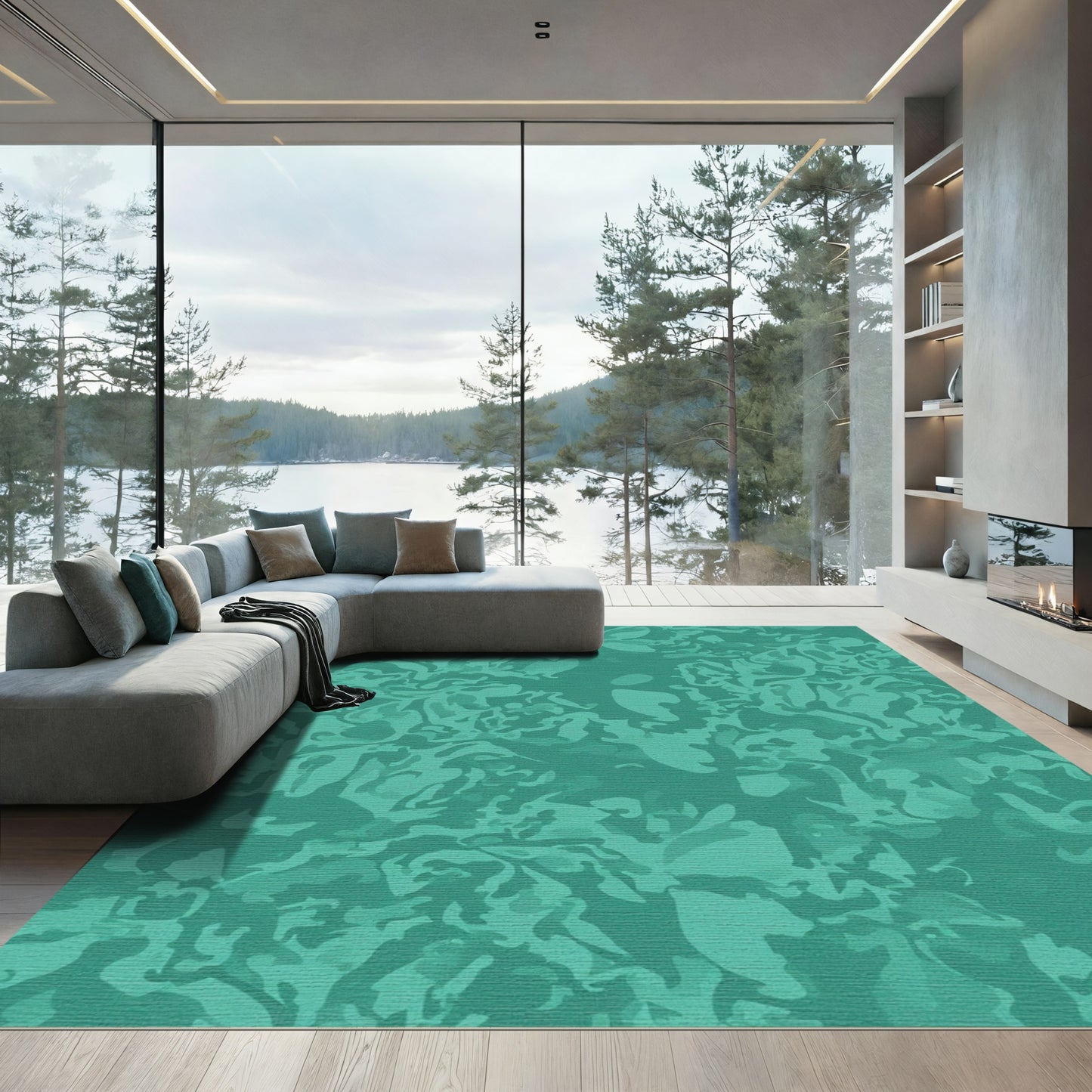 Teal Organic Abstract Fluid Area Rug