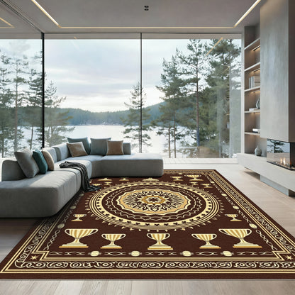 Brown Gold Trophy Medallion Rug