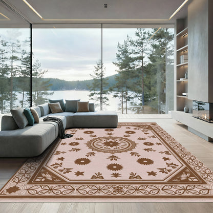 Chocolate Brown Blossom Medallion Borders Rug