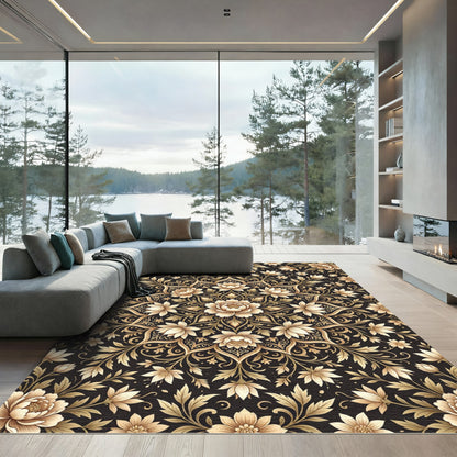 Elegant Golden Floral Arabesque Rug