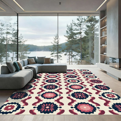 Crimson Navy Floral Medallion Stripe Rug