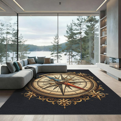 Antique Gold Nautical Compass Medallion Rug