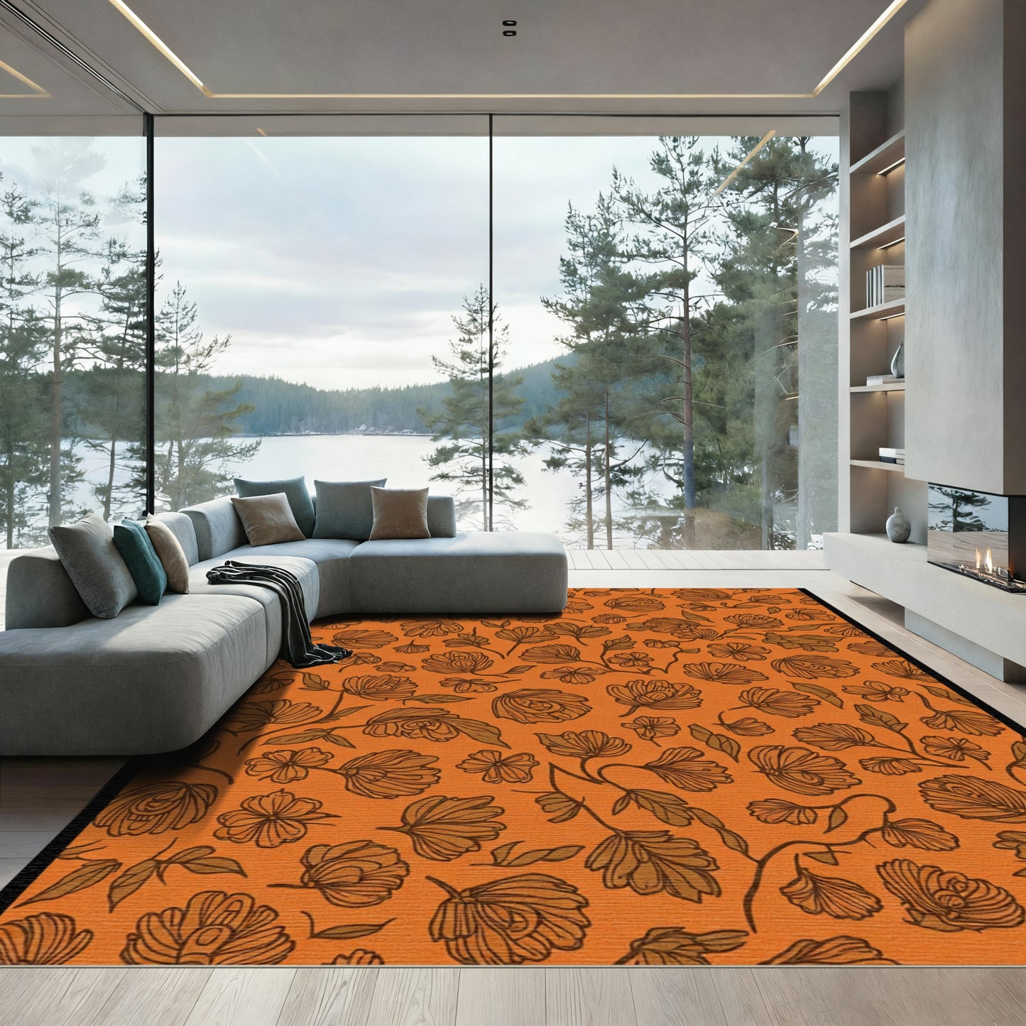 Terracotta Floral Vine Outline Rug