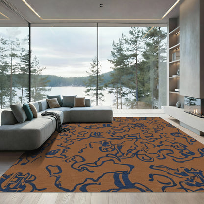 Brown Navy Abstract Organic Flow Rug