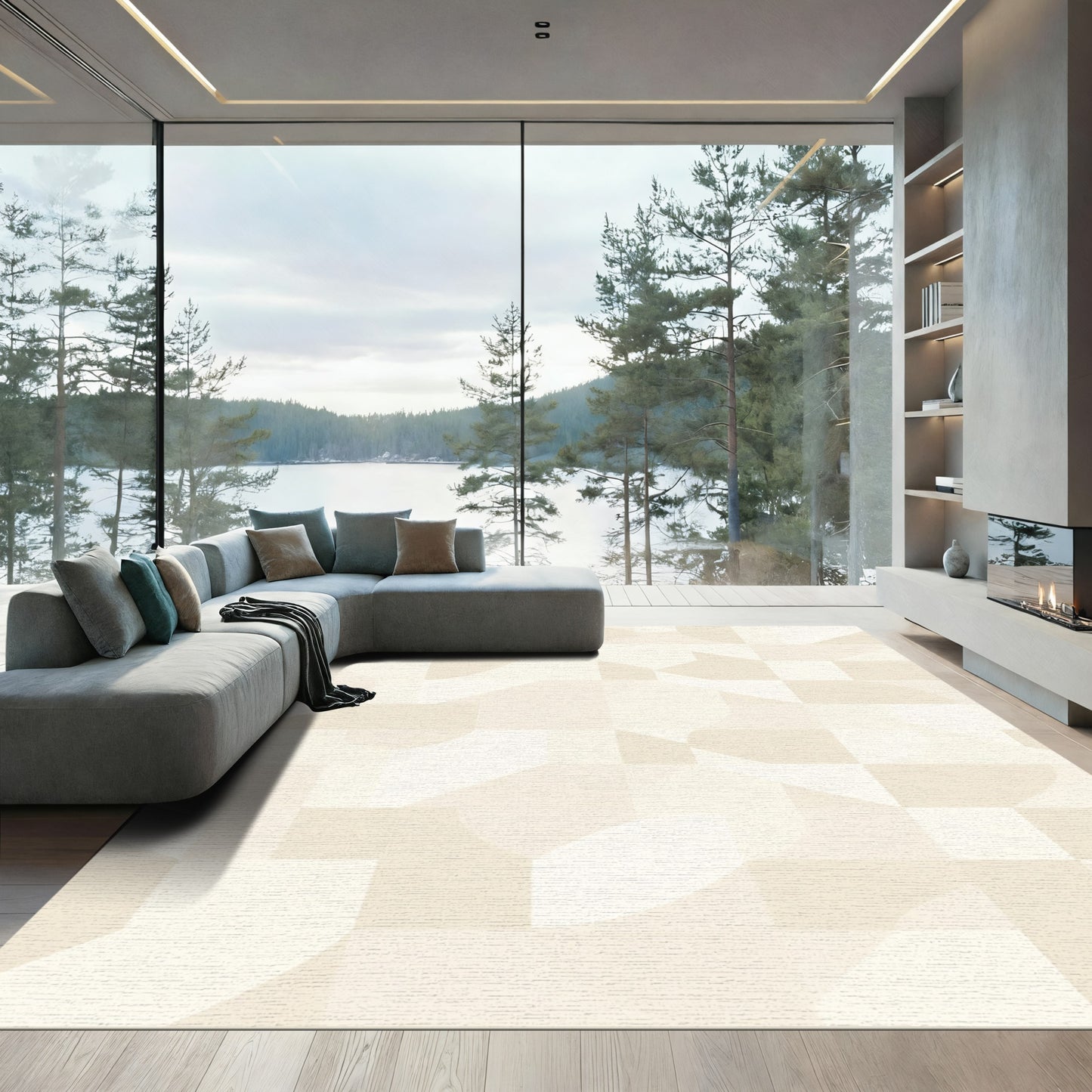 Geometric Cream Abstract Curves Rug