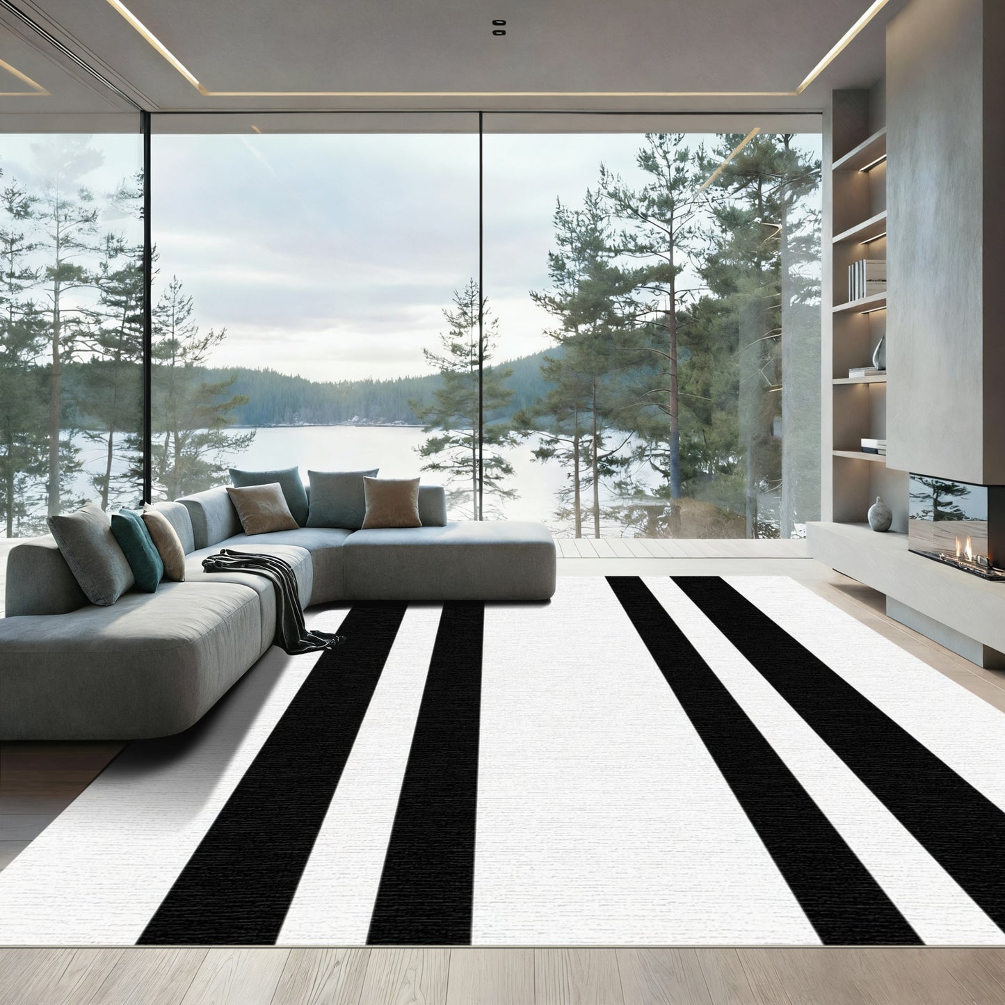 High Contrast Parallel Lines Rug
