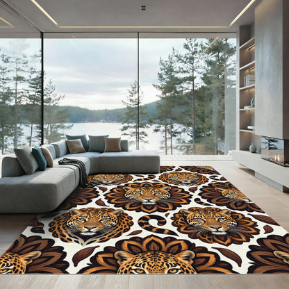 Earthy Leopard Face Floral Medallion Rug
