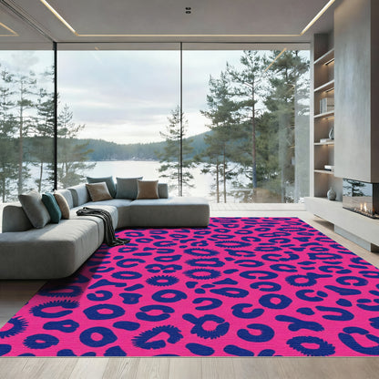 Vibrant Pink Blue Cheetah Spots Rug