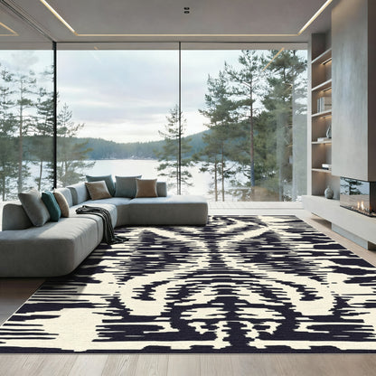 Cream Black Distorted Stripe Abstract Rug