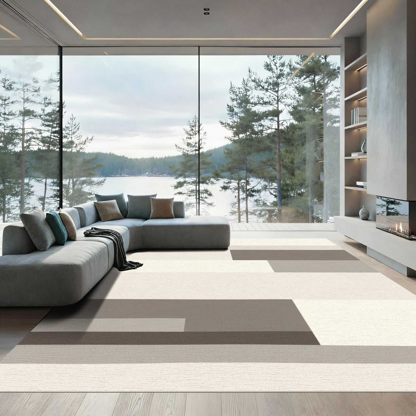 Neutral Earthy Tone Geometric Stripe Rug