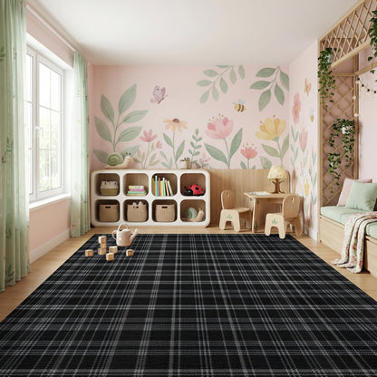Black and White Checkered Grid Rug