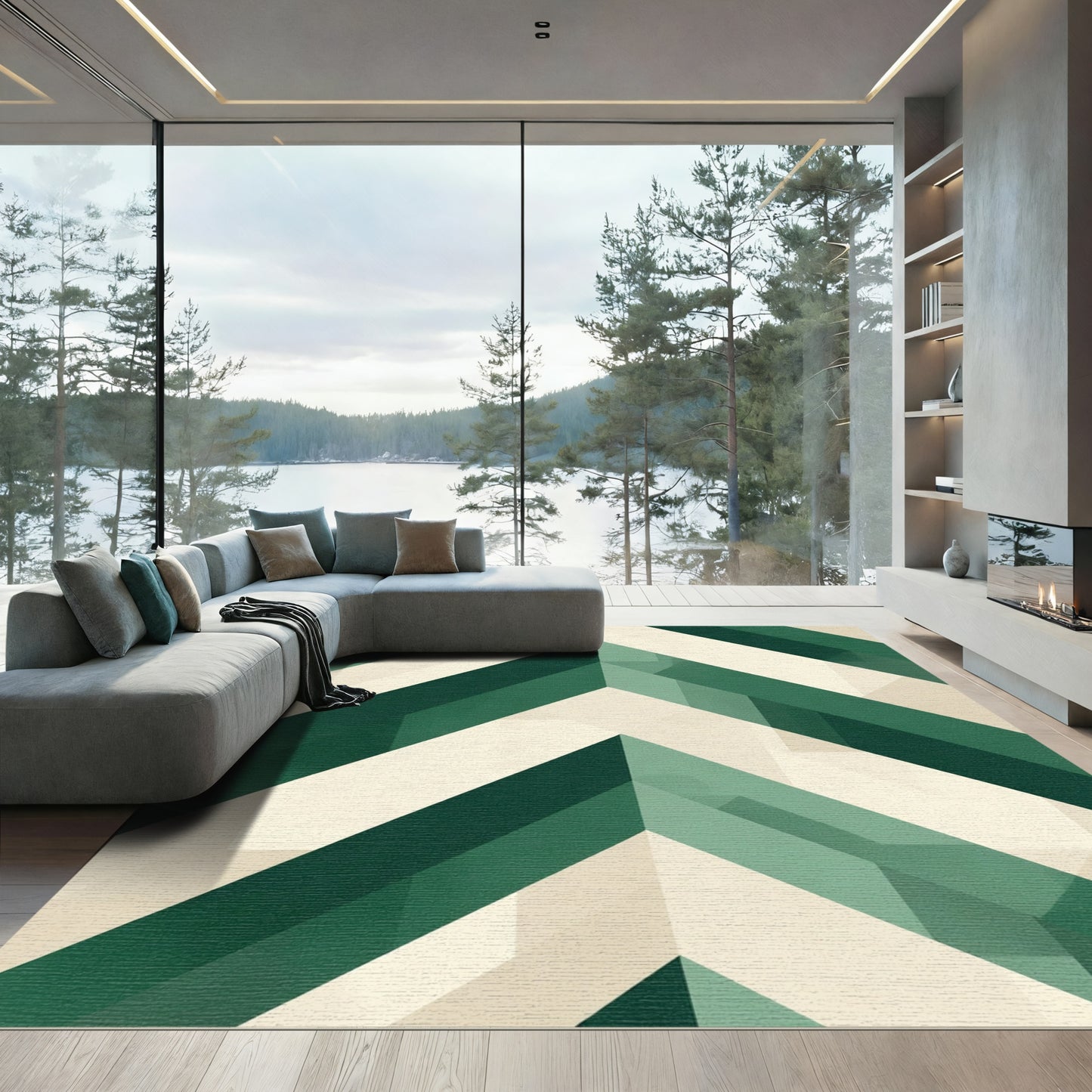 Emerald Green Herringbone Geometric Rug