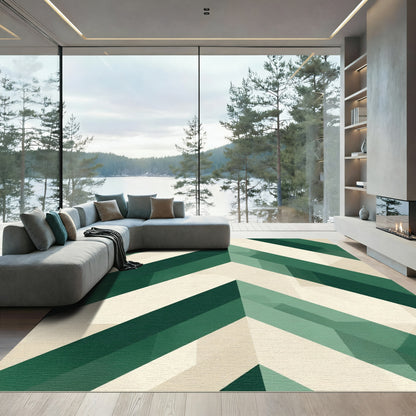 Emerald Green Herringbone Geometric Rug