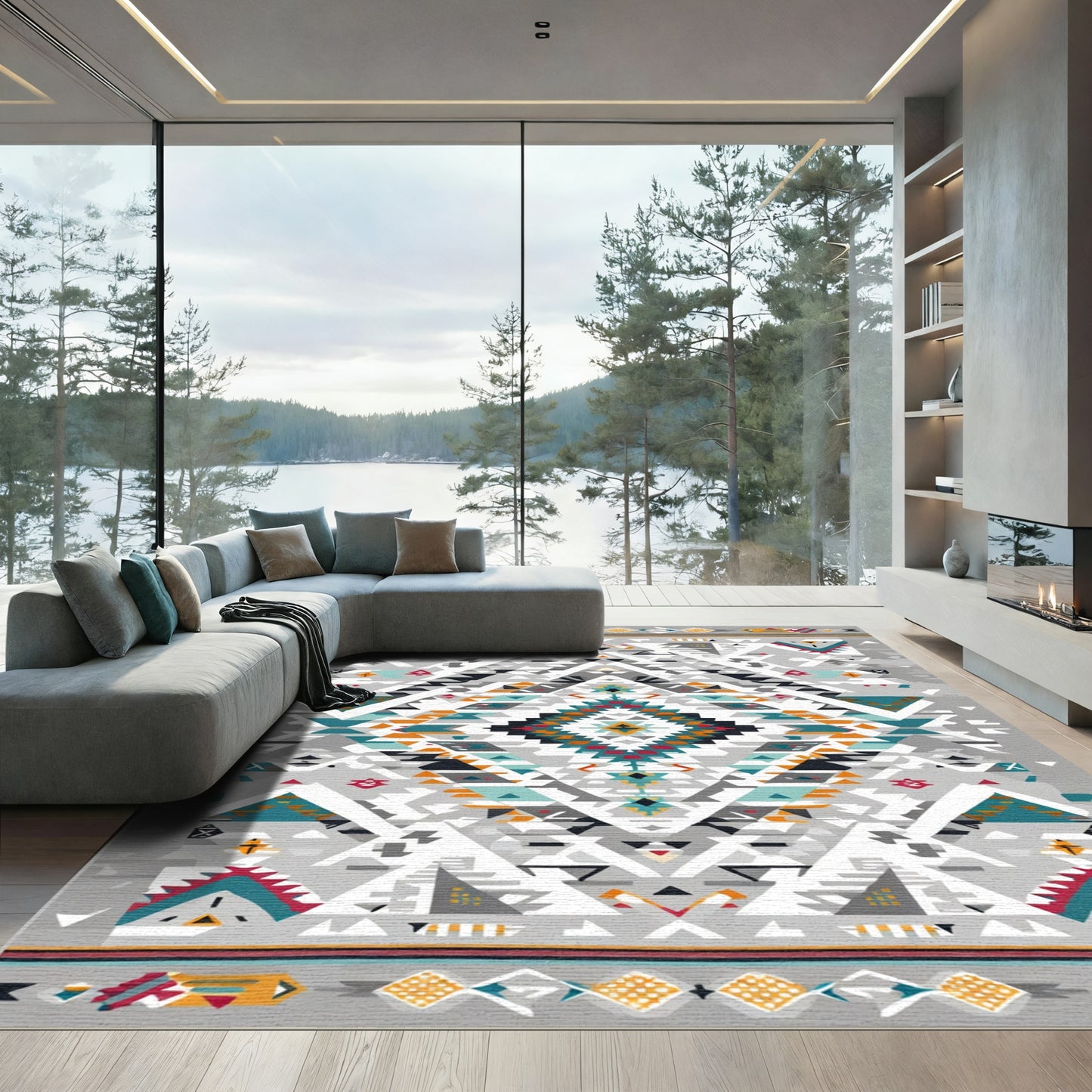 Geometric Tribal Diamond Medallion Rug