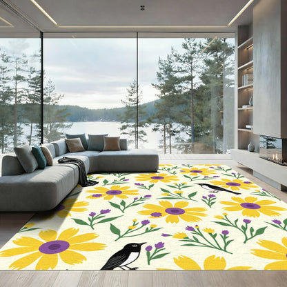 Yellow Purple Bird Floral Garden Rug