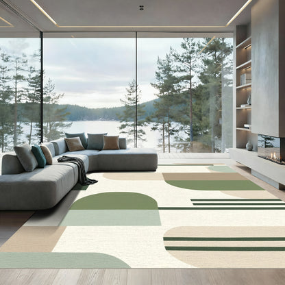 Abstract Mid Century Sage Geometric Forms Rug