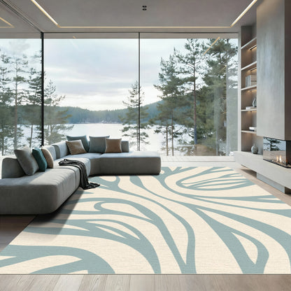 Serene Pale Blue Swirls Abstract Rug