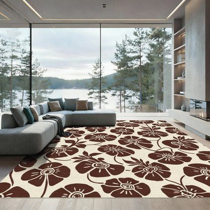 Brown Floral Garden Swirl Rug