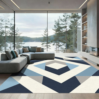Modern Blue Gray Geometric Diamond Rug
