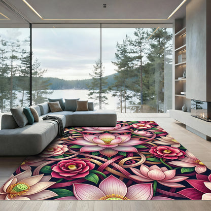 Pink Lotus Floral Intertwined Rug