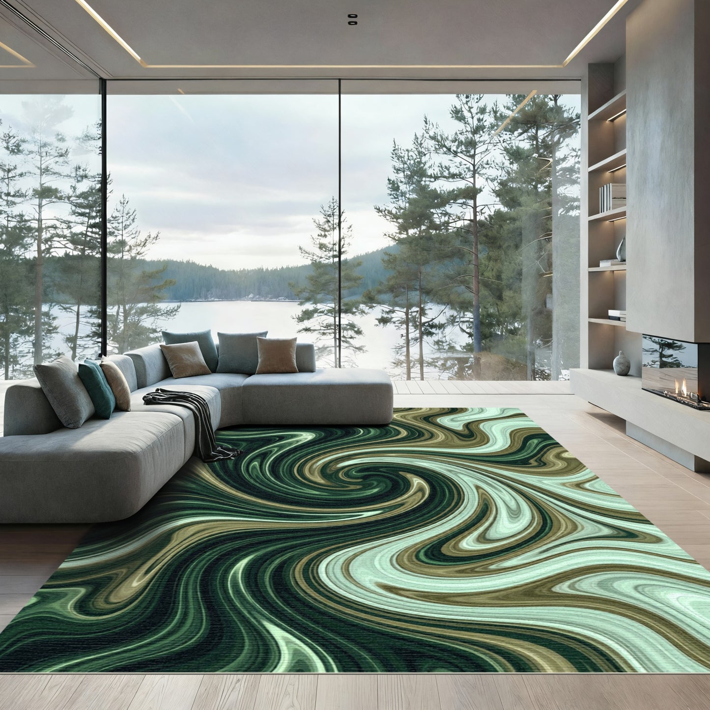 Deep Emerald Swirl Marble Rug