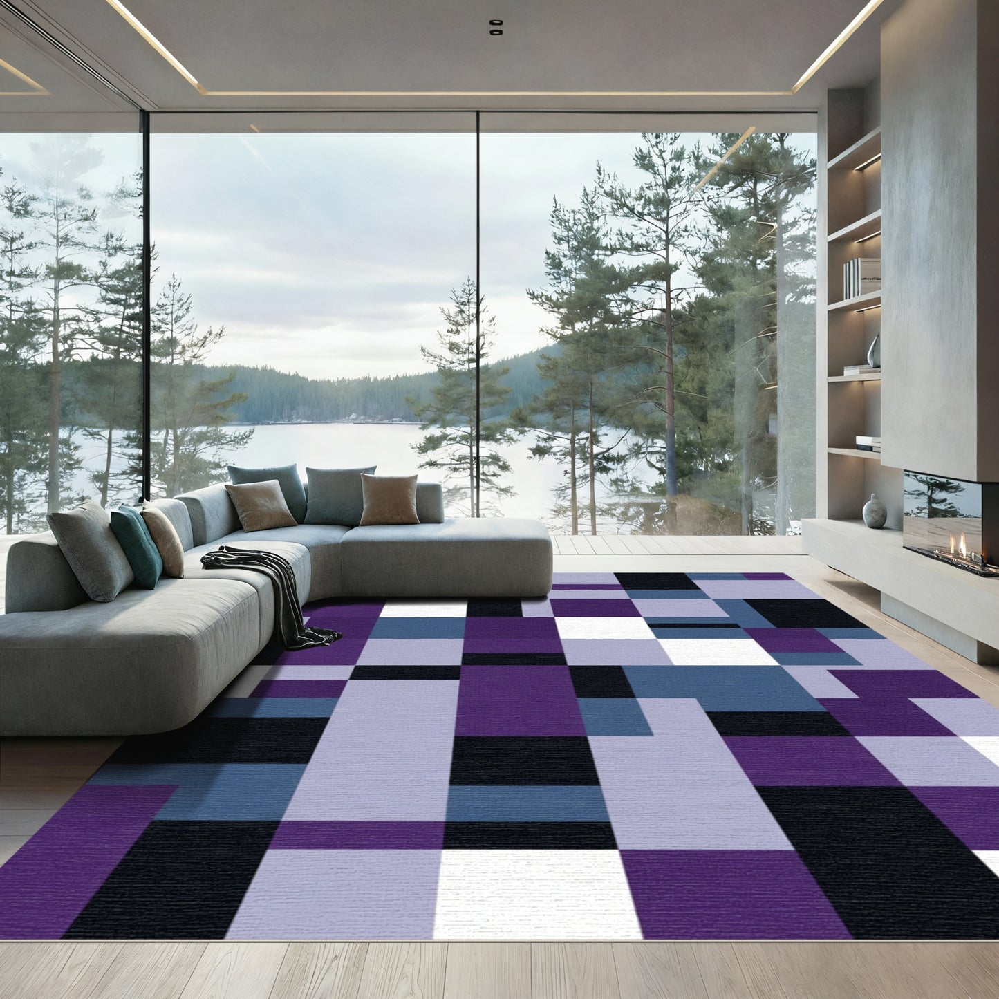 Violet Indigo Abstract Block Rug