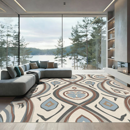 Earthy Neutral Abstract Symmetrical Medallion Rug