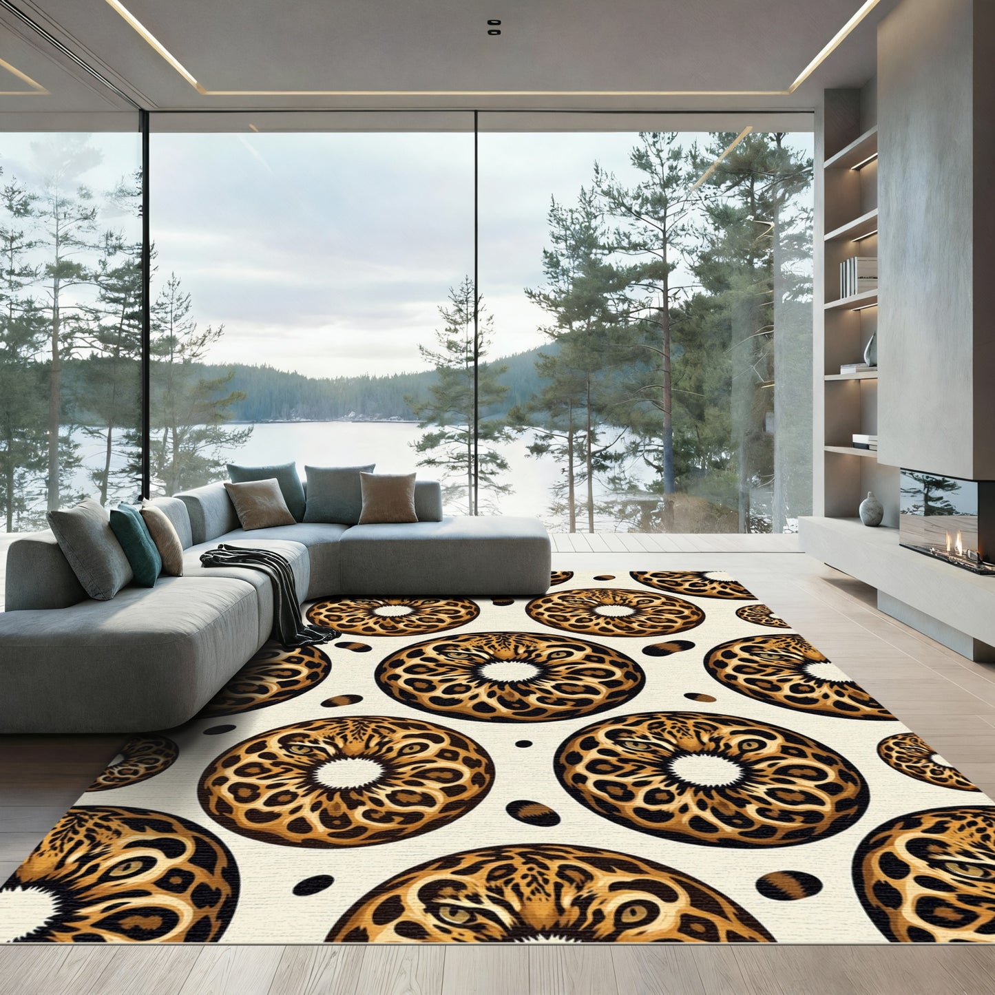 Leopard Face Donut Whimsical Pattern Rug