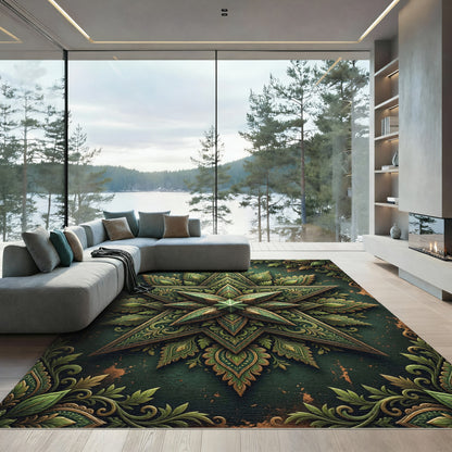 Ornate Forest Green Star Medallion Rug