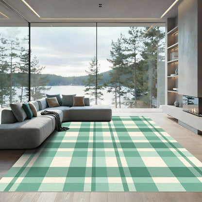 Sage Green Grid Plaid Area Rug