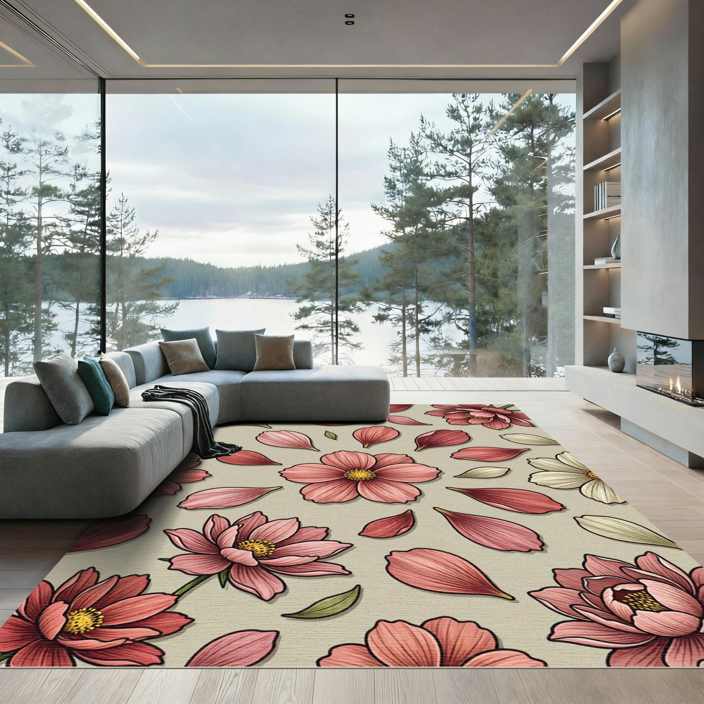 Pink Floral Arrangement Petal Scatter Rug