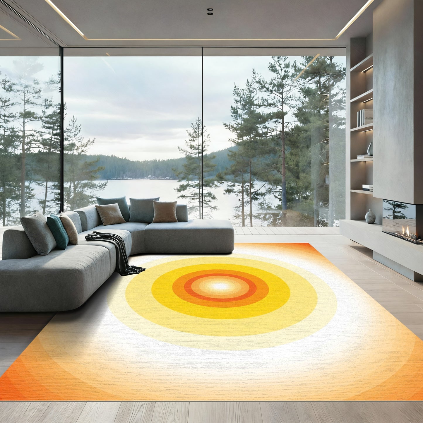 Radiant Orange Concentric Circles Rug